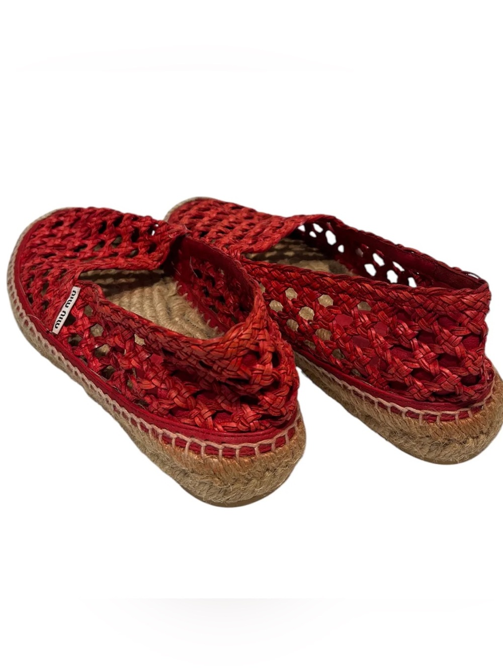 Miu Miu Red Woven Espadrille Flats